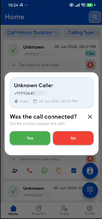 After-Call Follow-up screen