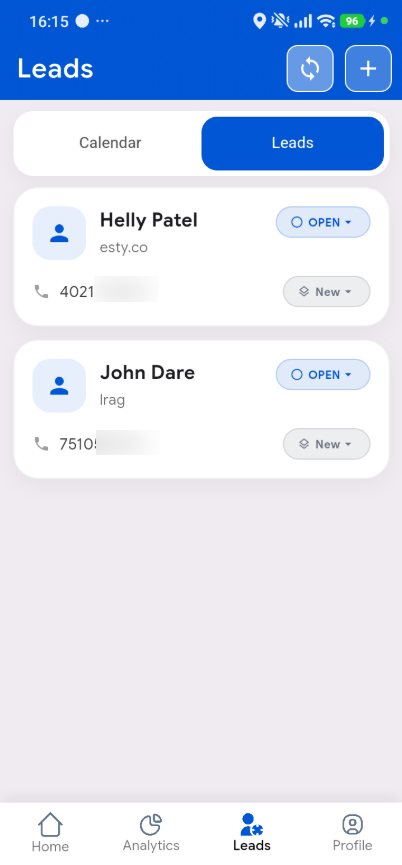 Callytix App Secondary Screen