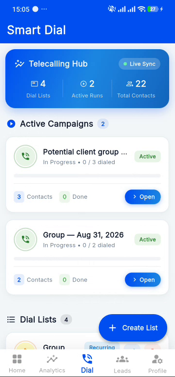 Smart Dial List Active Campaign